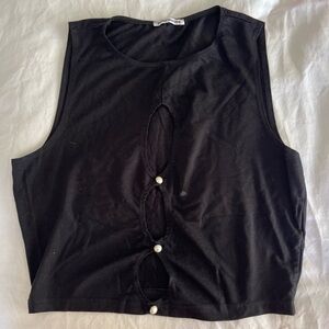 Reformation Black Crop Top with Pearl Details